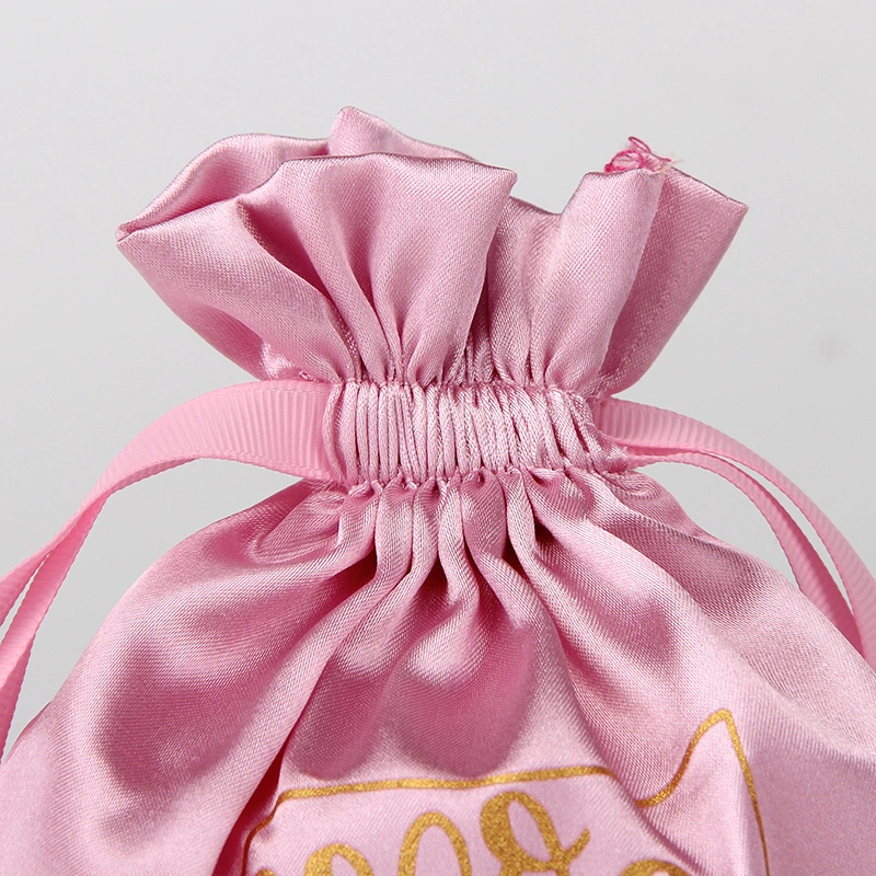 Custom Logo Size Color Recycled Small Pouch Nylon Satin Drawstring Bag for Wig Cloth Jewelry Cosmetic Packaging