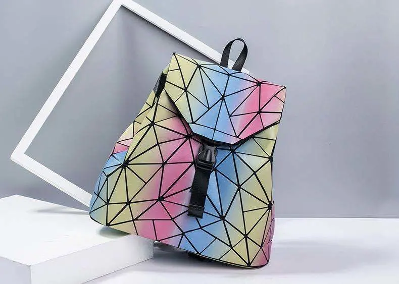 Reflective Luminous Geometric Leather Bag Fashion Teenage Backpack